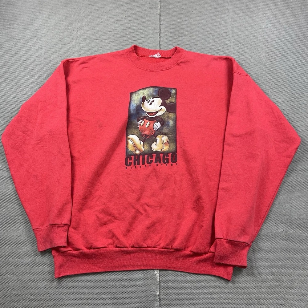 Vintage Disney Sweatshirt Adult Medium Red Chicago Disney Store Crewneck Mickey